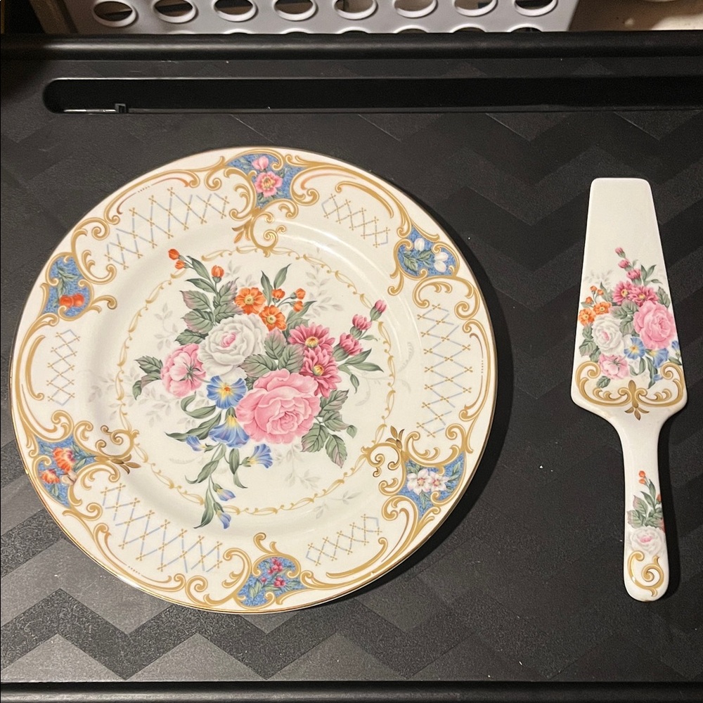 Floral Porcelain Cake Plate and Server Set - Pink Floral